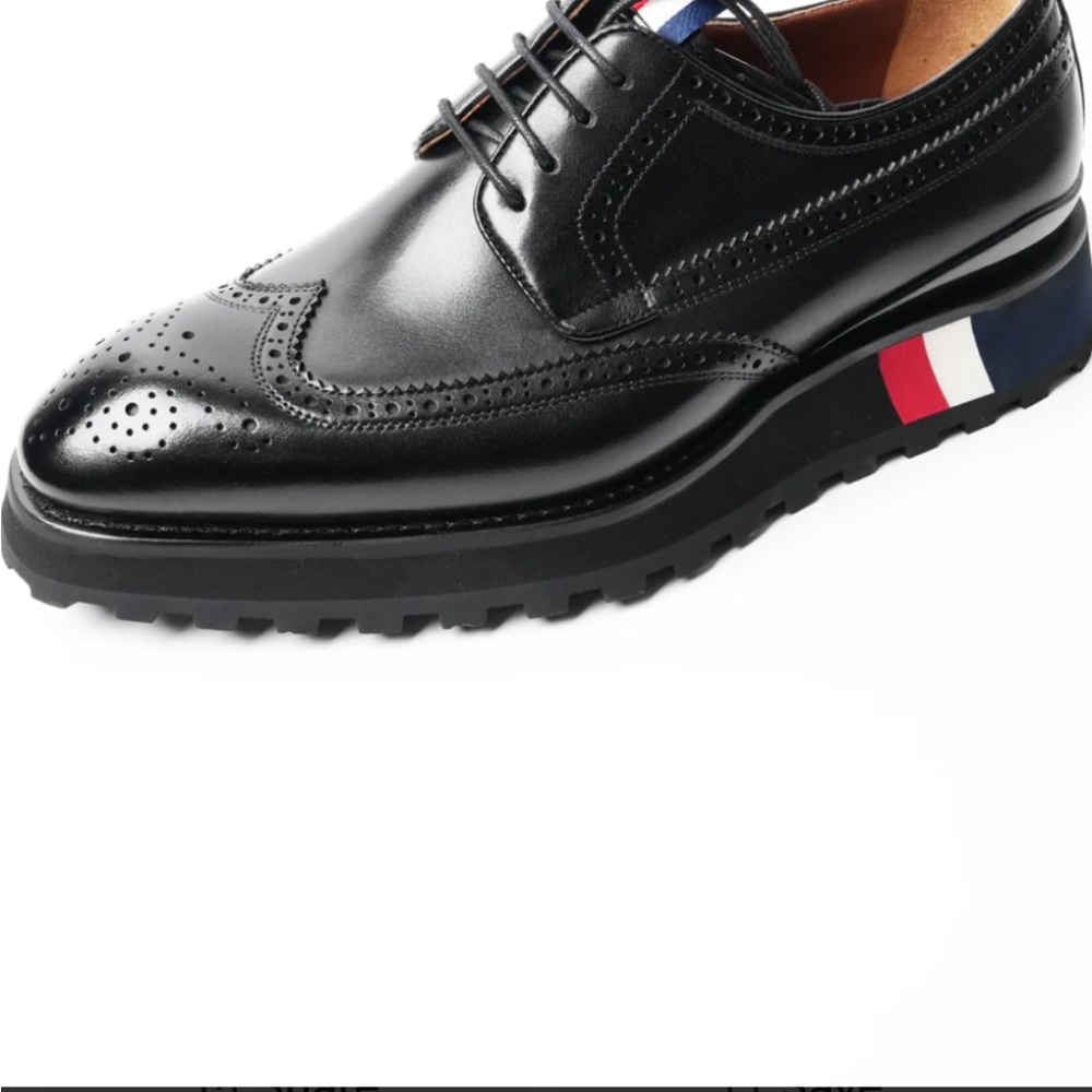 LEIZILEI Black Leather Oxford Shoes with Brogue Detailing - Picture 2 of 12